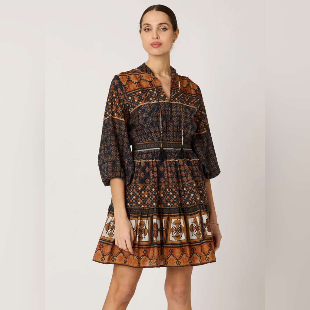 Cleobella Black And Brown Patterned Mini Dress Xs
